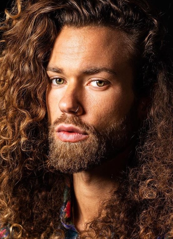 Long curly shop hair with beard